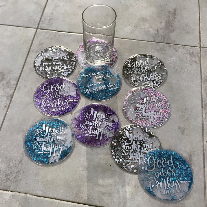 SUUUPER PRECIOOOO - POSA VASO O MOUSE RELAX CON GEL Y GLITTER X 3 SURTIDOS